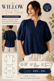 Summer V Neck Blouse Sewing Pattern PDF | Puff Sleeve Top Pattern | Oversized Blouse PDF | A4 A0 Projector | XXS-5XL