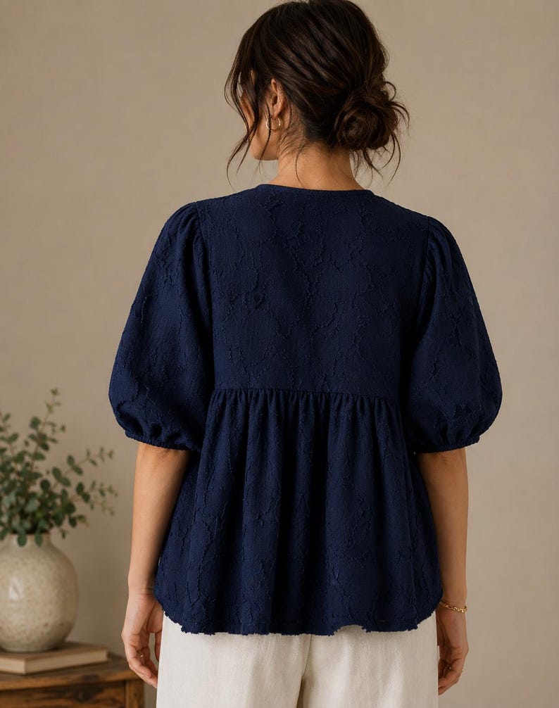 Summer V Neck Blouse Sewing Pattern PDF | Puff Sleeve Top Pattern | Oversized Blouse PDF | A4 A0 Projector | XXS-5XL