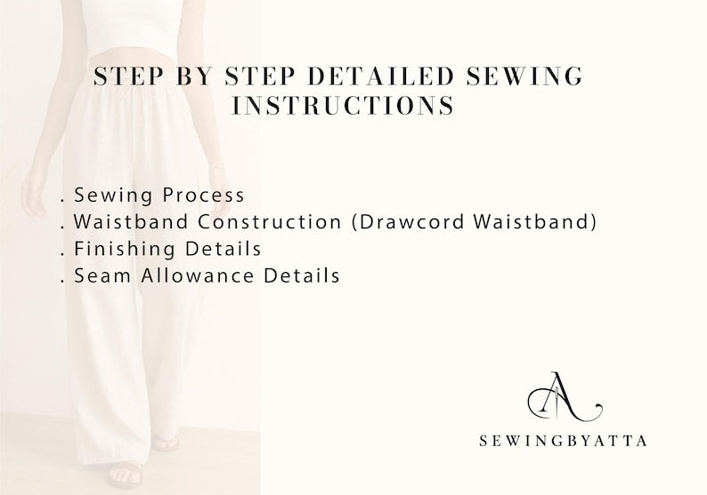 Wide Leg Pants Pattern PDF | Women's Trousers Sewing Pattern | Drawstring Waist | Printable XS-XL Download