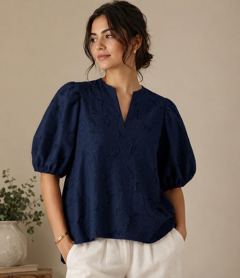 Summer V Neck Blouse Sewing Pattern PDF | Puff Sleeve Top Pattern | Oversized Blouse PDF | A4 A0 Projector | XXS-5XL