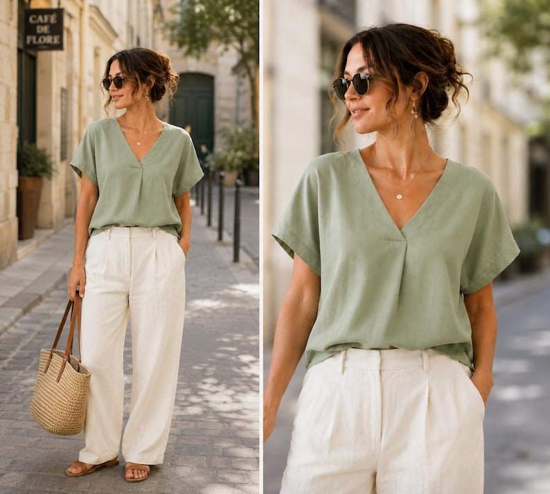 V Neck Blouse Sewing Pattern PDF | Summer Oversized Top Pattern | Puff Sleeve Shirt | Women's Sewing Pattern | A4 A0 Projector | XXS-5XL