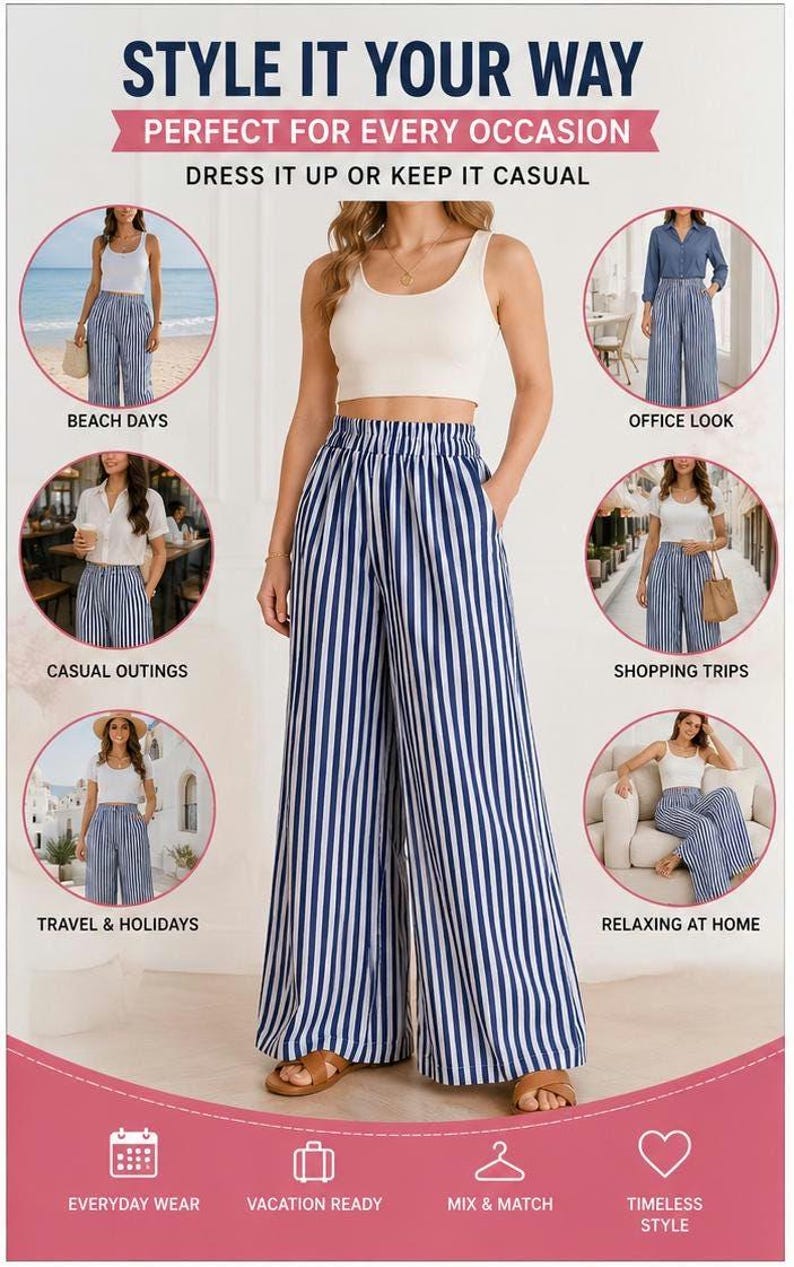 Wide Leg Pants Sewing Pattern PDF, Women's Elastic Waist Pants Pattern, Palazzo Pants PDF, Plus Size Sewing Pattern XS-5XL, Digital Download