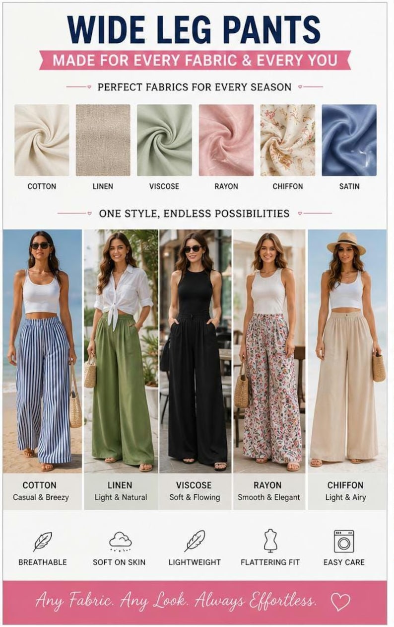 Wide Leg Pants Sewing Pattern PDF, Women's Elastic Waist Pants Pattern, Palazzo Pants PDF, Plus Size Sewing Pattern XS-5XL, Digital Download