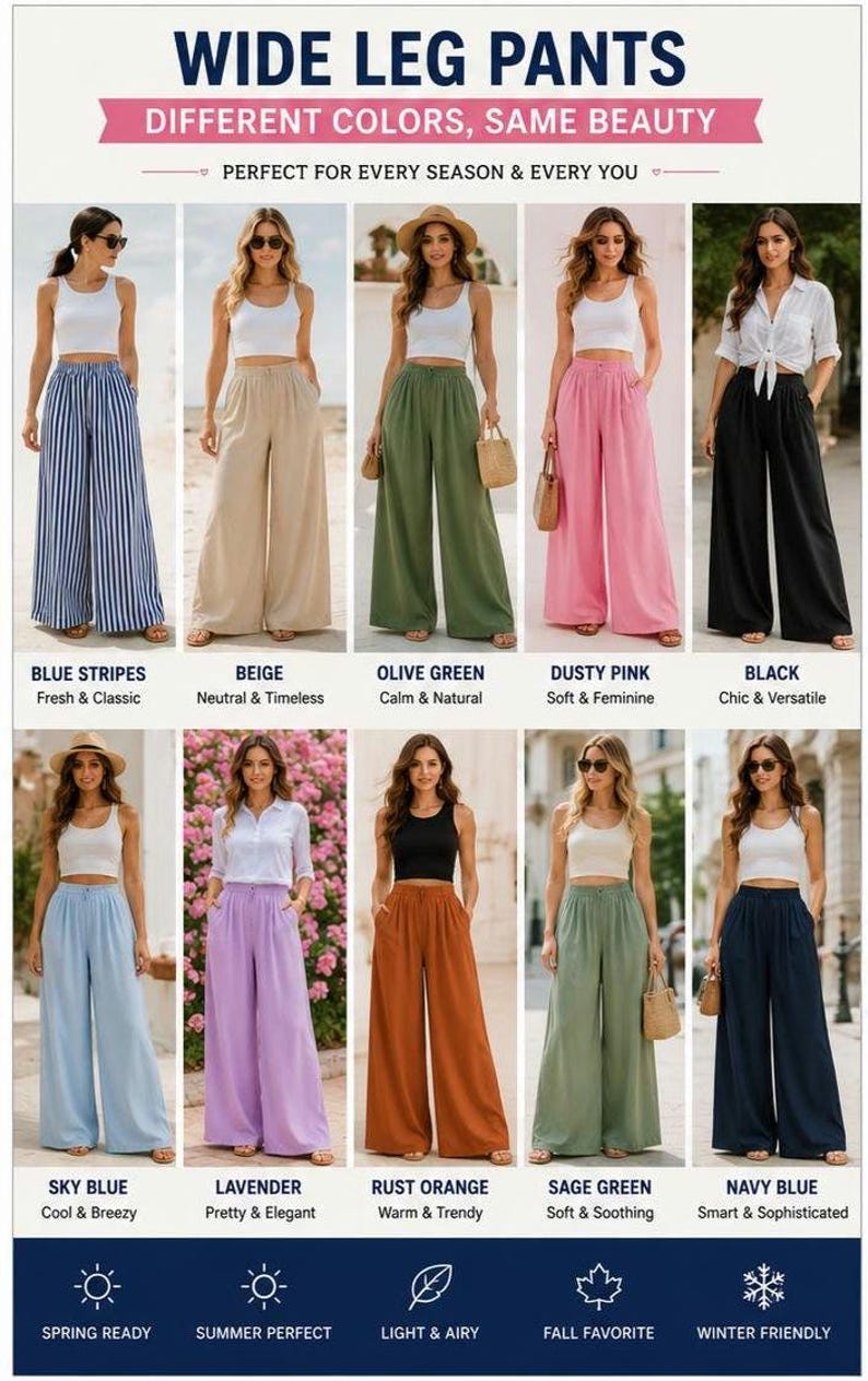 Wide Leg Pants Sewing Pattern PDF, Women's Elastic Waist Pants Pattern, Palazzo Pants PDF, Plus Size Sewing Pattern XS-5XL, Digital Download