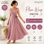 Wrap Dress Sewing Pattern PDF | V-Neck Tie Belt Sleeveless Dress | XS-2XL | A0 A4 US Letter Printable | Instant Download | Beginner Friendly