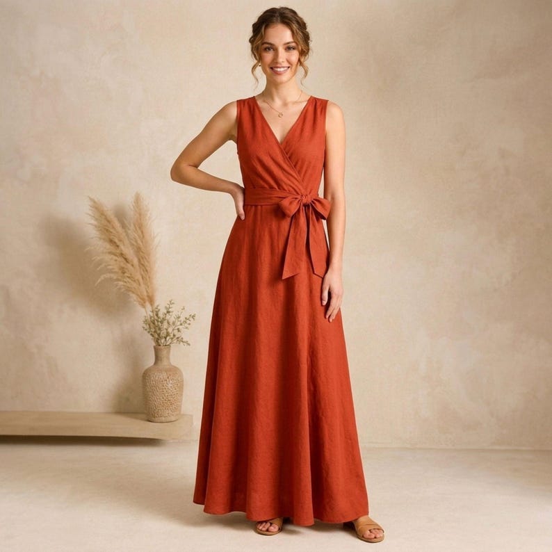 Wrap Dress Sewing Pattern PDF | V-Neck Tie Belt Sleeveless Dress | XS-2XL | A0 A4 US Letter Printable | Instant Download | Beginner Friendly