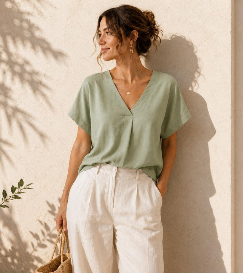 V Neck Blouse Sewing Pattern PDF | Summer Oversized Top Pattern | Puff Sleeve Shirt | Women's Sewing Pattern | A4 A0 Projector | XXS-5XL