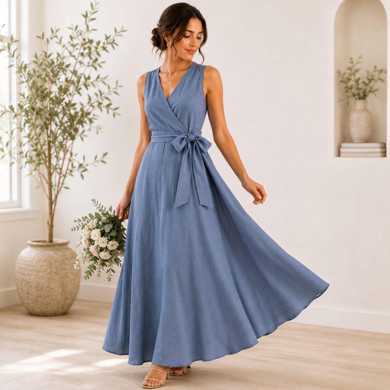 Wrap Dress Sewing Pattern PDF | V-Neck Tie Belt Sleeveless Dress | XS-2XL | A0 A4 US Letter Printable | Instant Download | Beginner Friendly