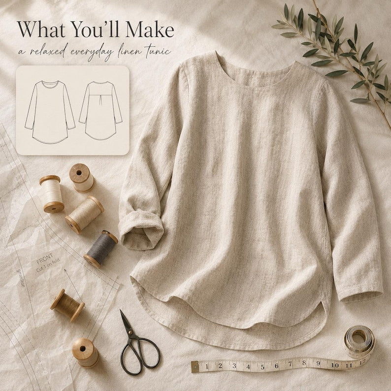 Willow Tunic Long Sleeve Sewing Pattern, PDF Sizes US 0-22, Beginner Friendly Top Pattern, Projector File, Fall Capsule Wardrobe