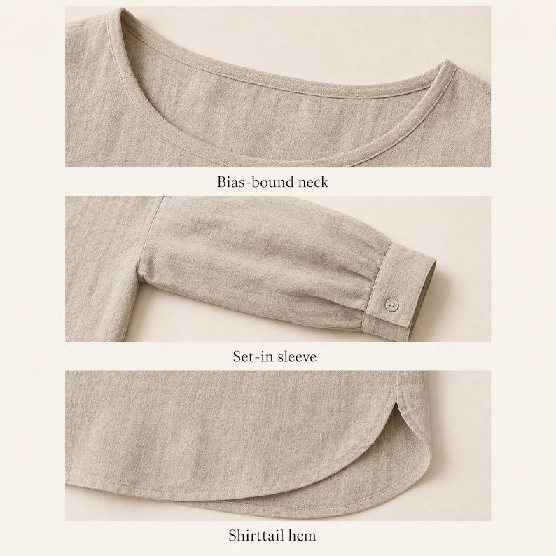 Willow Tunic Long Sleeve Sewing Pattern, PDF Sizes US 0-22, Beginner Friendly Top Pattern, Projector File, Fall Capsule Wardrobe