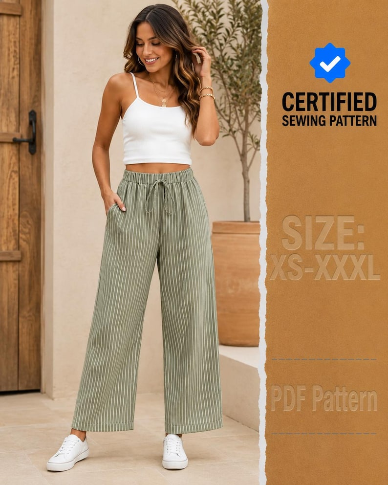 Pants Sewing Pattern for Women, Wide Leg Pants Pattern, Crop Pants Pattern, Sewing Patterns, Women Pattern Pants Trousers, Summer Pants