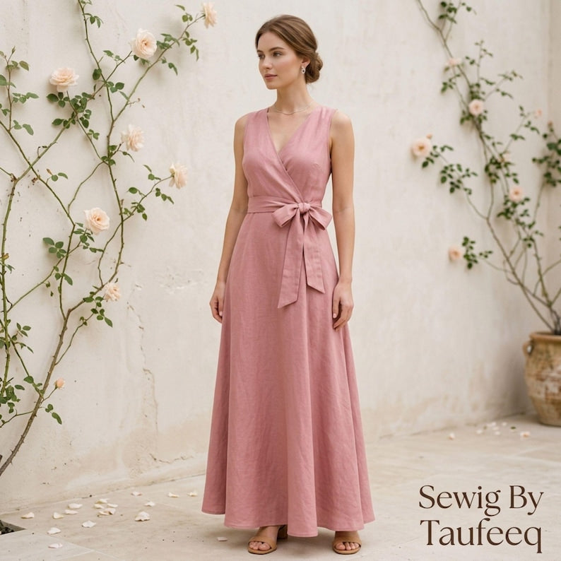 Wrap Dress Sewing Pattern PDF | V-Neck Tie Belt Sleeveless Dress | XS-2XL | A0 A4 US Letter Printable | Instant Download | Beginner Friendly
